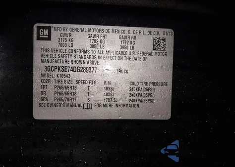 2013 Chevrolet Silverado 1500 Lt from USA, damaged, VIN 3GCPKSE74DG289377